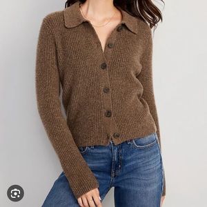 Shaker-Stitch Collared Cardigan Sweater - Petite M
